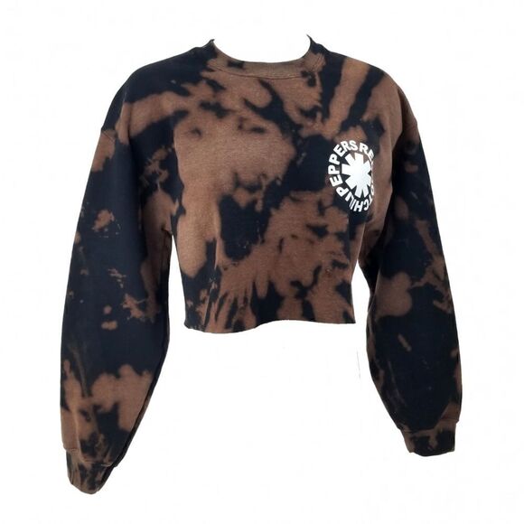 Red Hot Chili Peppers Acid Wash Cropped Crop Top Long Sleeve Crewneck Sweatshirt - Picture 2 of 5